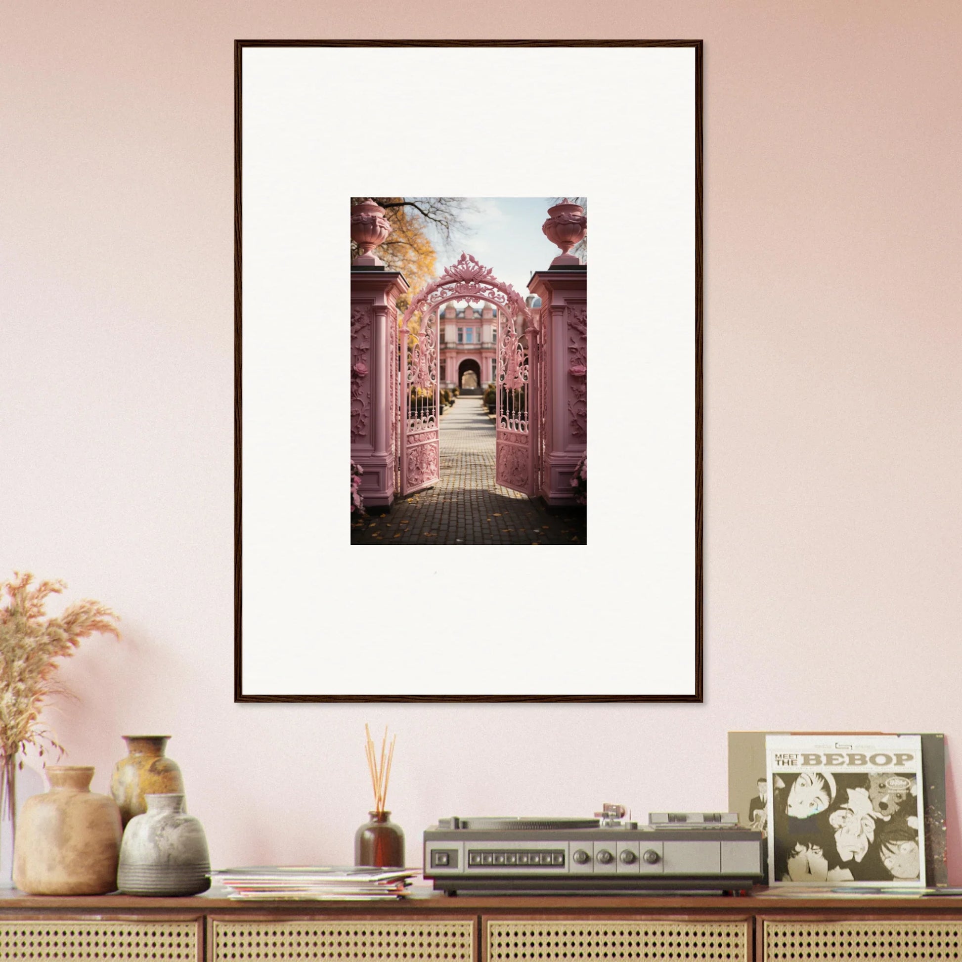 Ornate pink archway framing a garden in Sugarcotton Visions Gateway artwork