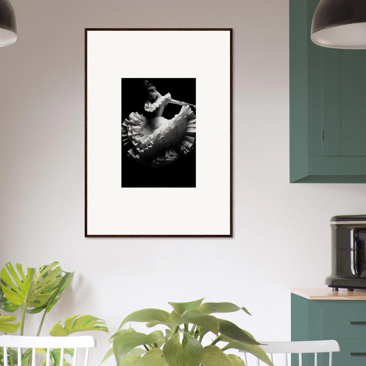 Framed black and white photo of a dancer in motion from Swirled Dream Dancer art™