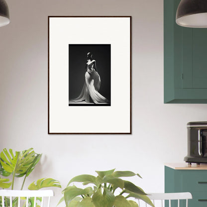 Framed black and white photo of a figure in a gown from Gossamer Ivory Whispers