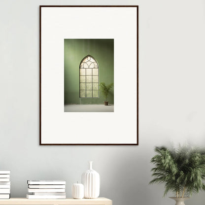 Framed art print of an arched church window in the Green Crescent special edition art™