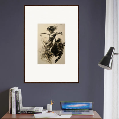 Framed vintage sketch of a dancer in flowing dress for Resilient Dancer Flame art