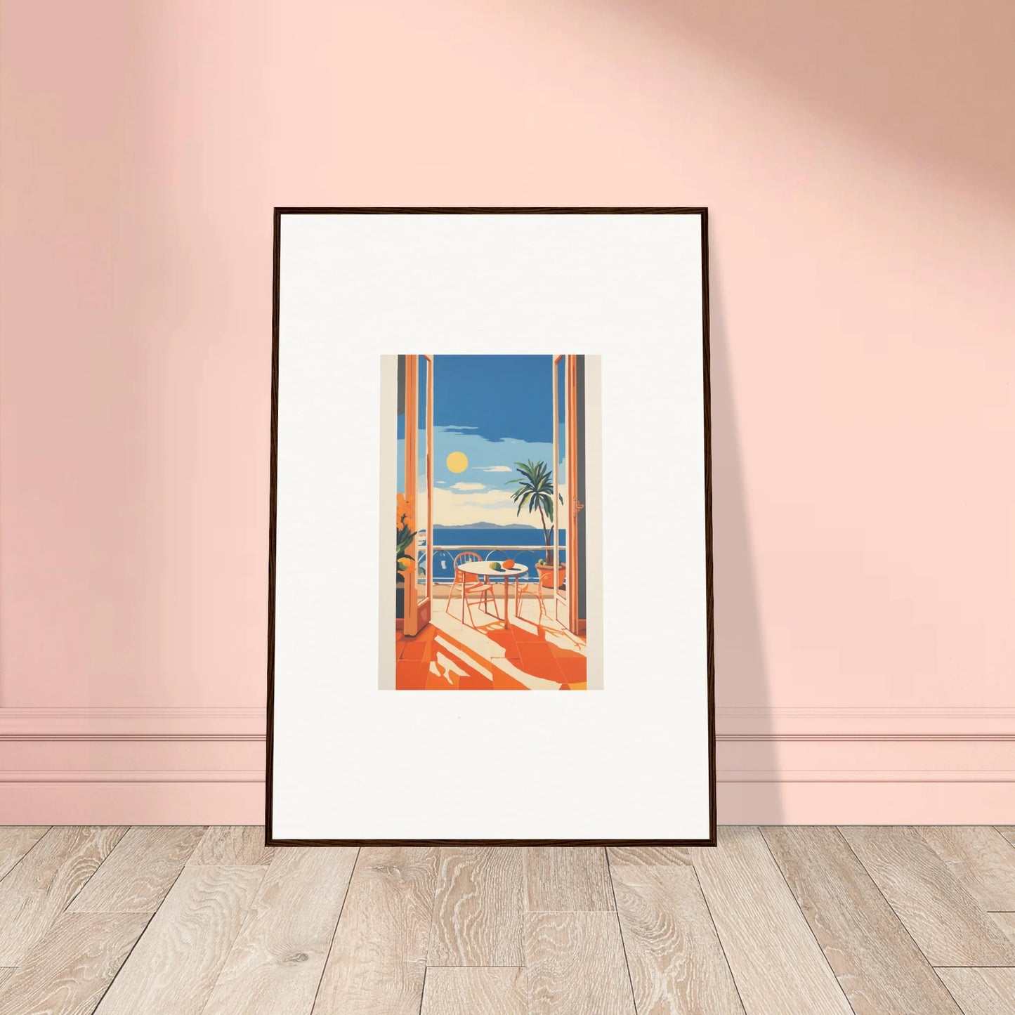 Framed poster of a tropical beach scene in Tranquil Mirage Brunch special edition art™