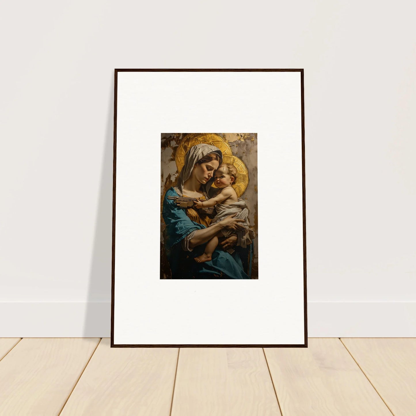 Framed Sacred Embrace canvas print of a woman and child, perfect wall art for room decoration