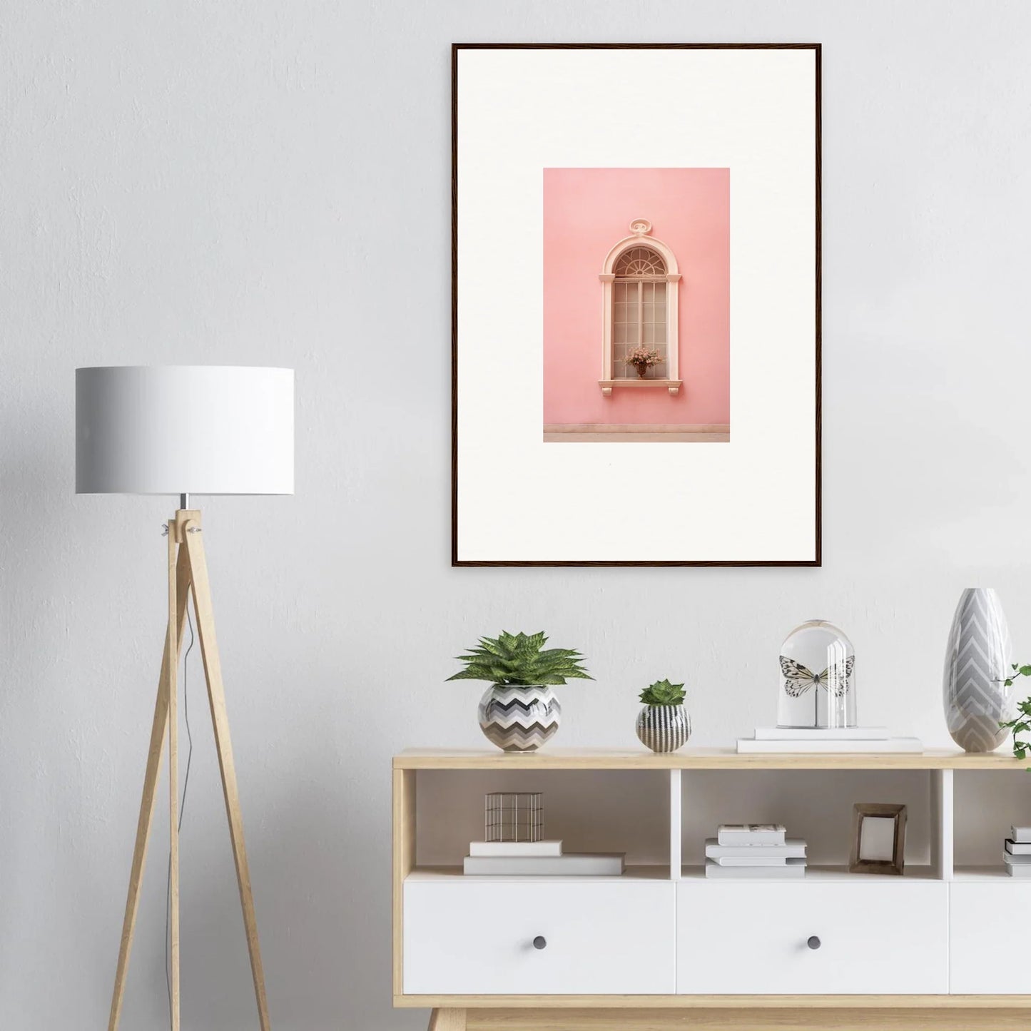 Framed wall art of architectural niche with a pink backdrop in Pinky Flora Portal