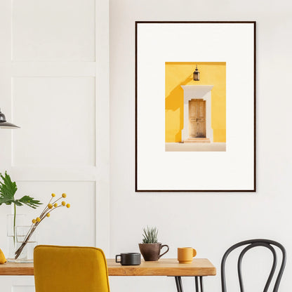 Framed wall art of a yellow building facade for the Golden Hue Portal collection