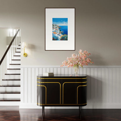 Black Art Deco sideboard with gold trim and curved edges from Sunlit Dreamscape Promise