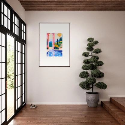 Framed abstract wall art ’Sunlit Oasis’ with vibrant colors for stylish room decoration