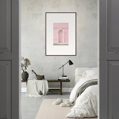 Framed wall art of pink architectural photo featuring arched doorway in Pearly Baccarat Dream