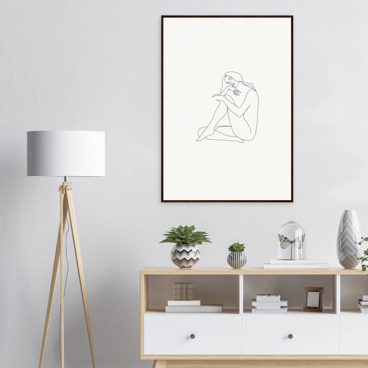 Minimalist line drawing of a seated figure for Mindful Dream Tangles framed wall art