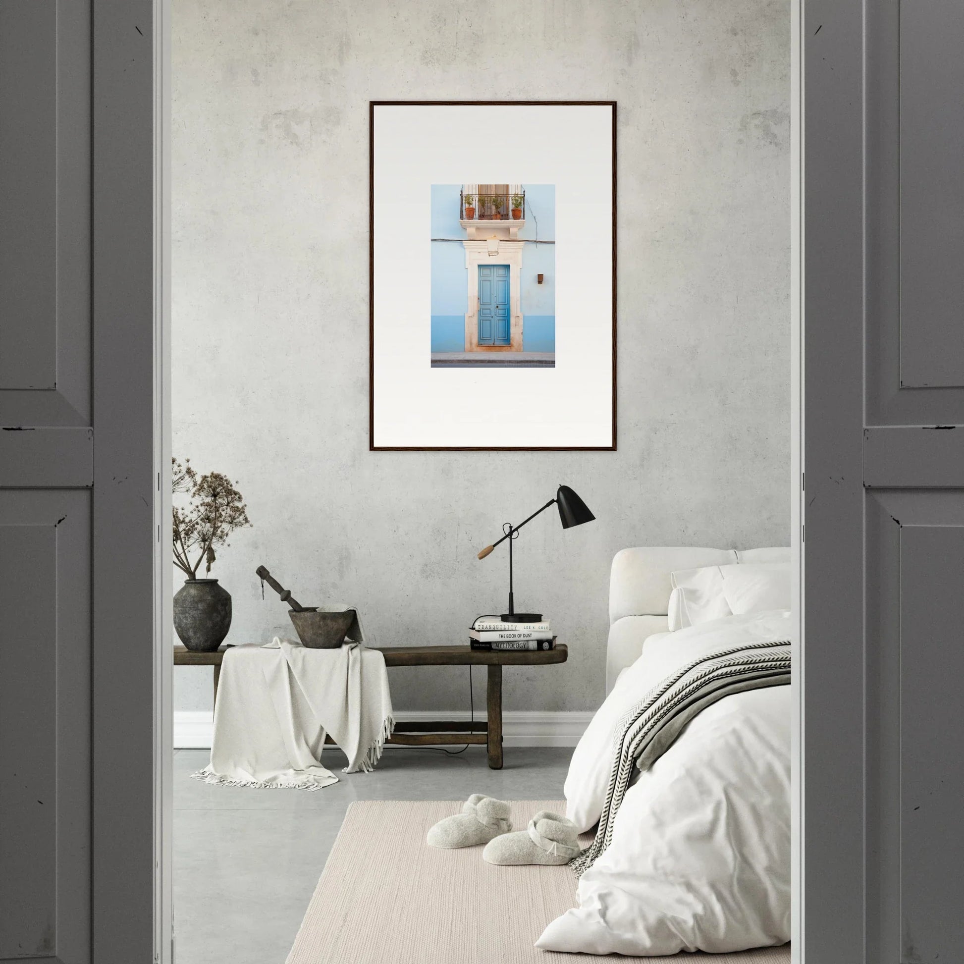 Framed wall art of a light blue door in the Ethereal Azul Entrance special edition