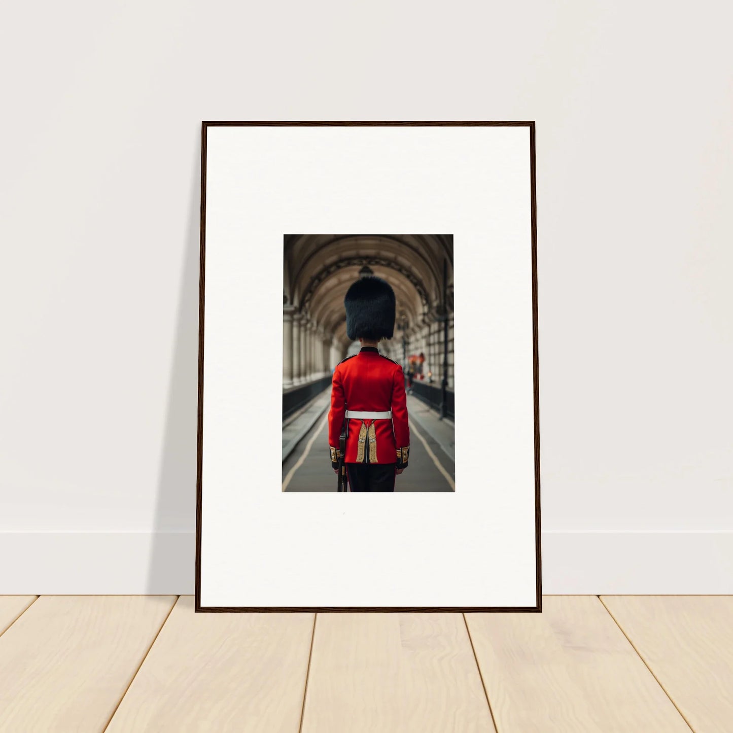 Framed wall art of Queen’s Guard in red uniform, perfect for Scarlet Temporal Century collection