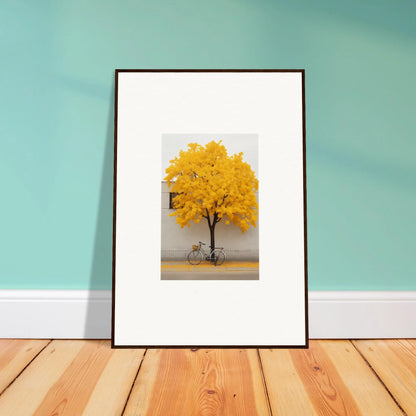 Framed wall art of a yellow autumn tree and bike, Lemonade Gaze Reverie special edition