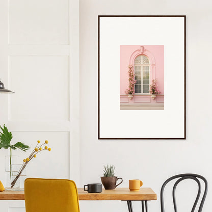 Framed Vitalose Rose Sonnet art print of a pink arched window with vines