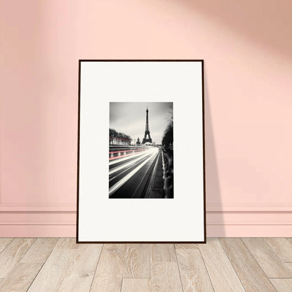 Framed black and white Eiffel Tower photo with light trails in Eternal Windsweep Halo