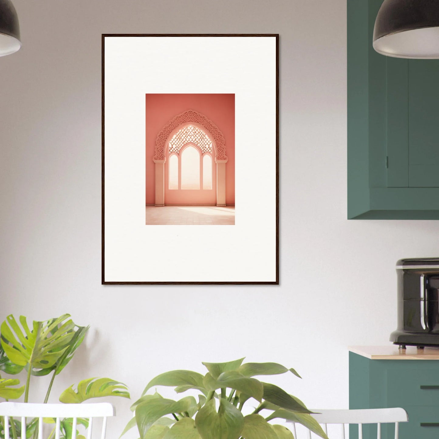 Framed wall art of a coral archway, part of Versaille Sunset Reimagined special edition