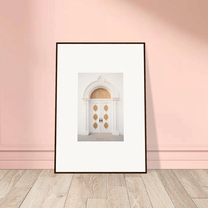 Framed wall art of a white ornate door in Gilded Mirage Passage design