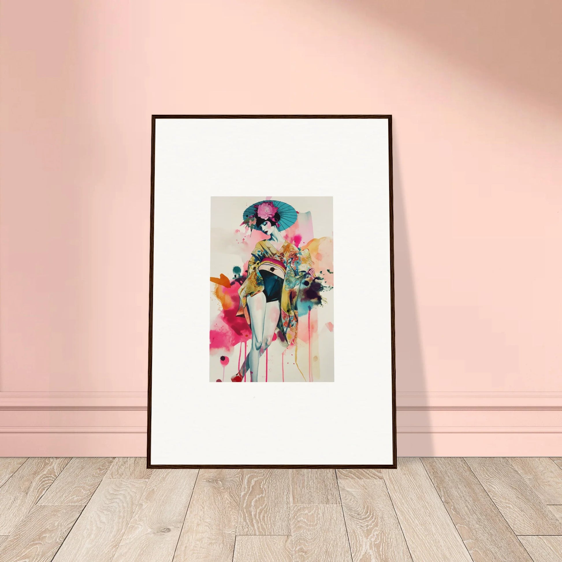 Framed abstract watercolor figure wall art for vibrant room decoration in Resonant Chroma