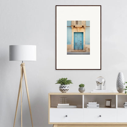 Framed photograph of a blue vintage door showcasing the Ephemeral Dreamscape Doorway art