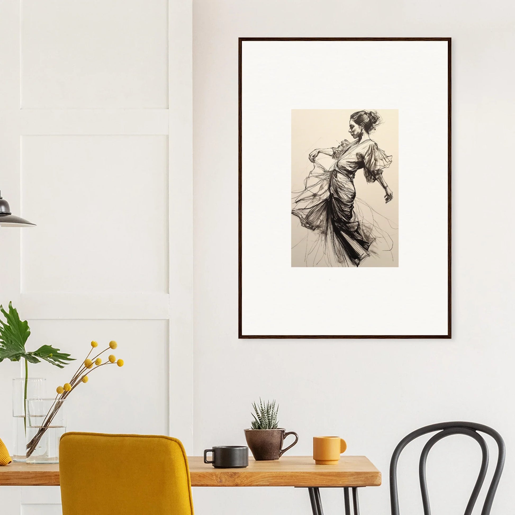 Framed black and white sketch of a graceful woman for Ephemeral Ink Serenade art