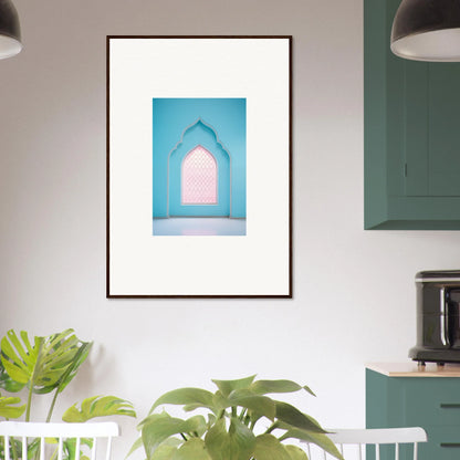 Framed art print of turquoise archway with pink window from Souls Diffilveres Critfilters