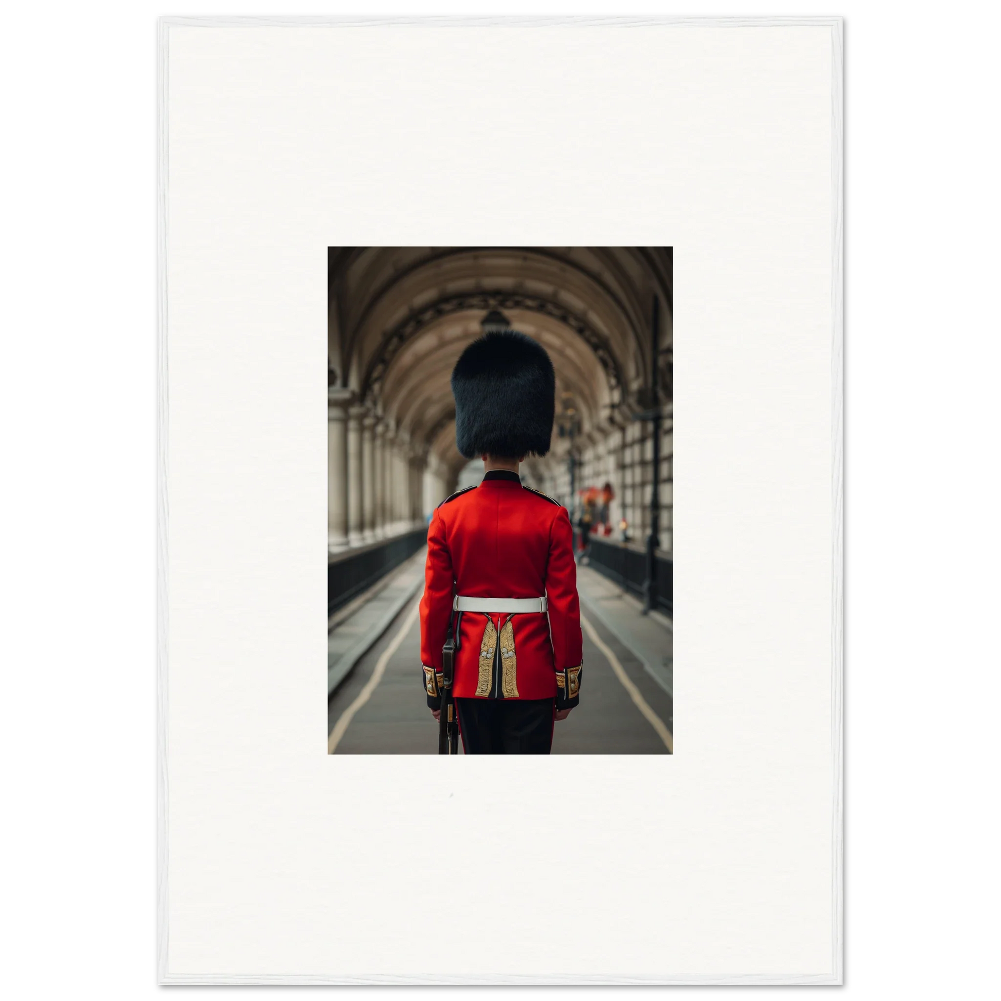 Guard in red uniform and bearskin hat, part of Scarlet Temporal Century framed wall art