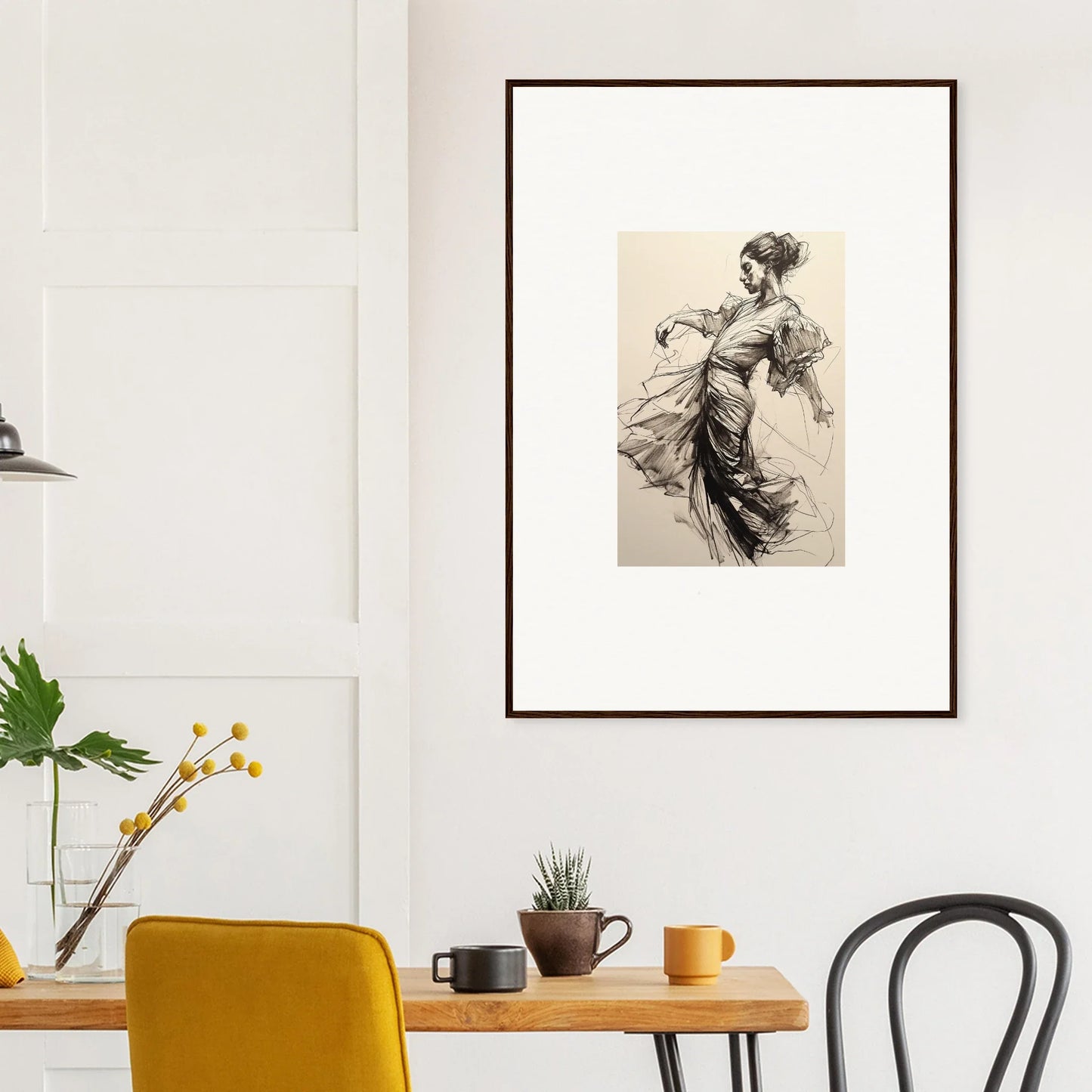 Framed wall art of a dancer in flowing dress, showcasing Whirling Midnight Form