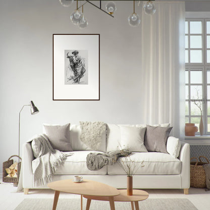 White sofa with gray and cream pillows, perfect for Ebullient Abstract Liaisons decor