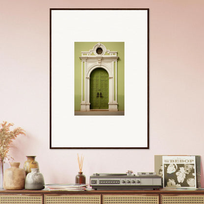 Framed art print of ornate green door in Verdant Sentry Whispers special edition art™