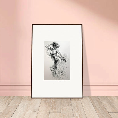 Framed black and white grace sketch of a dancing figure in flowing fabric, Virtual Grace Sketch