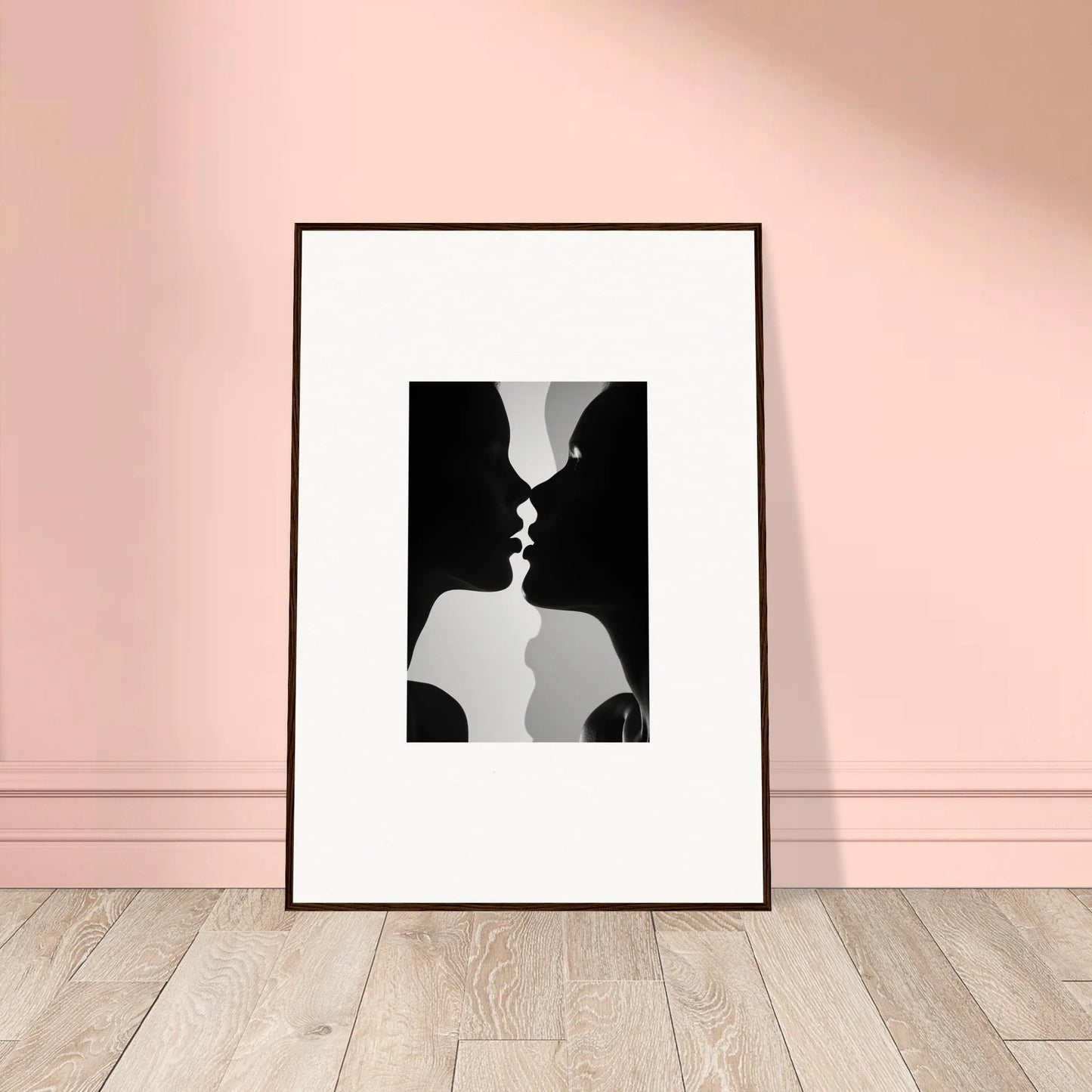 Black and white silhouette artwork of two profiles kissing from Nouveau Love Symphony