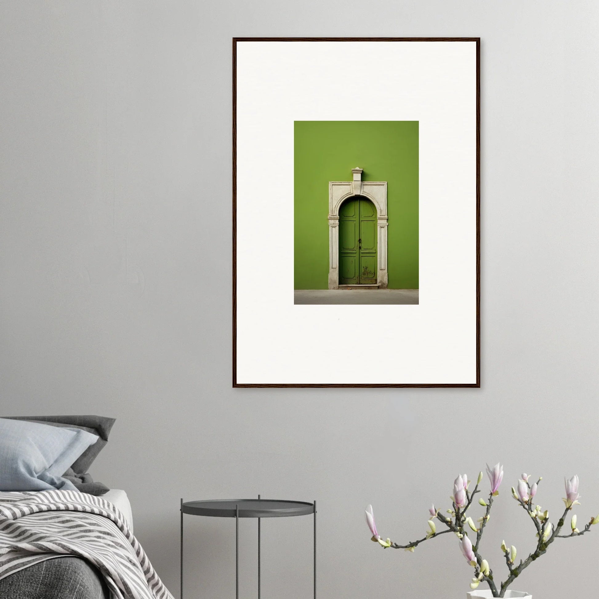 White arched doorway on lime green wall in Green Origins special edition art™