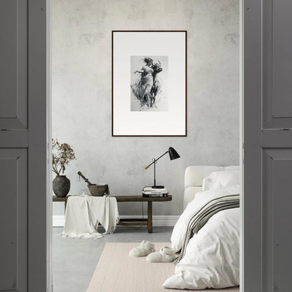 Monochromatic framed artwork of Metaphoric Taurus Whispers on light gray wall