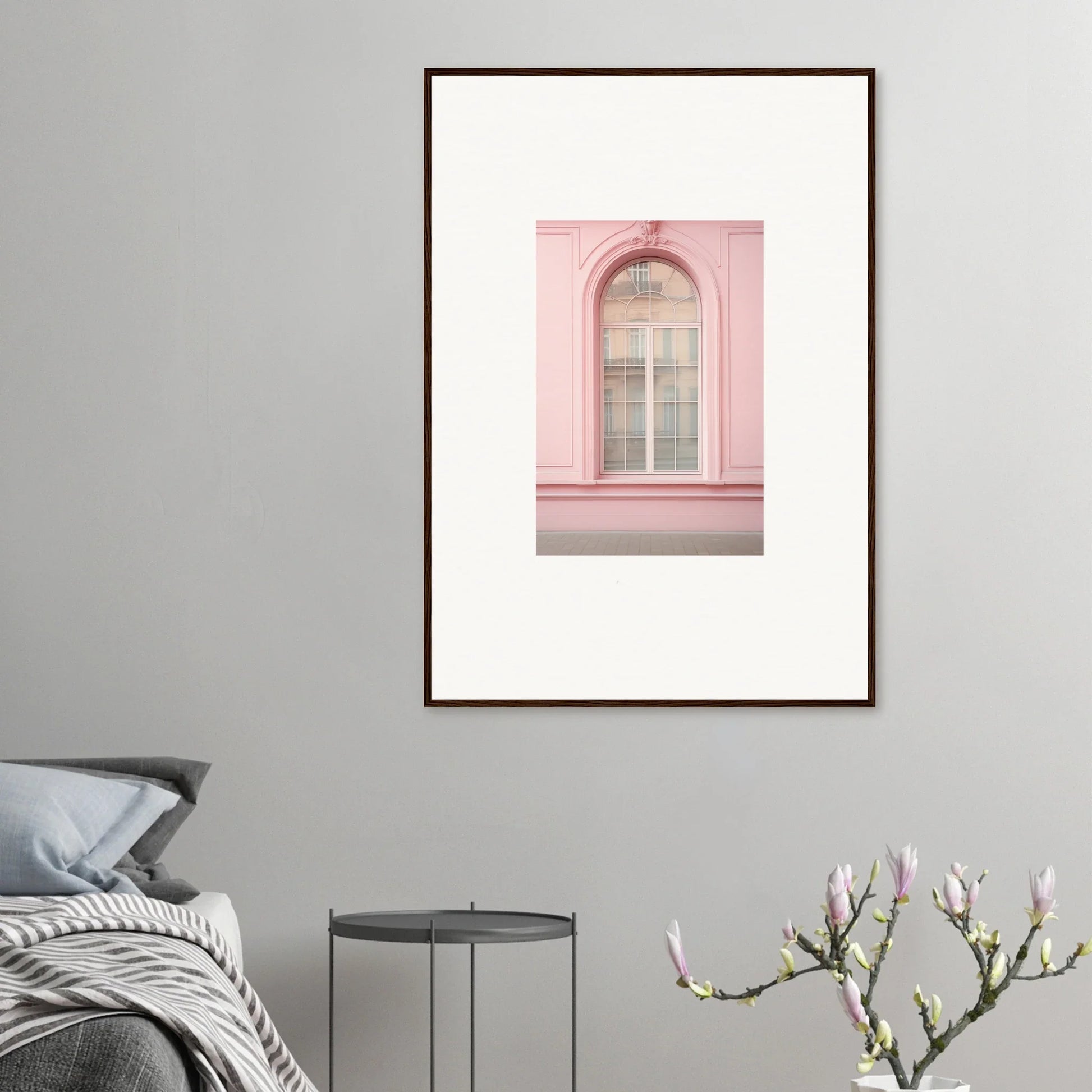 Framed art print of a pink arched window, part of Pink Sonata Vibrations special edition