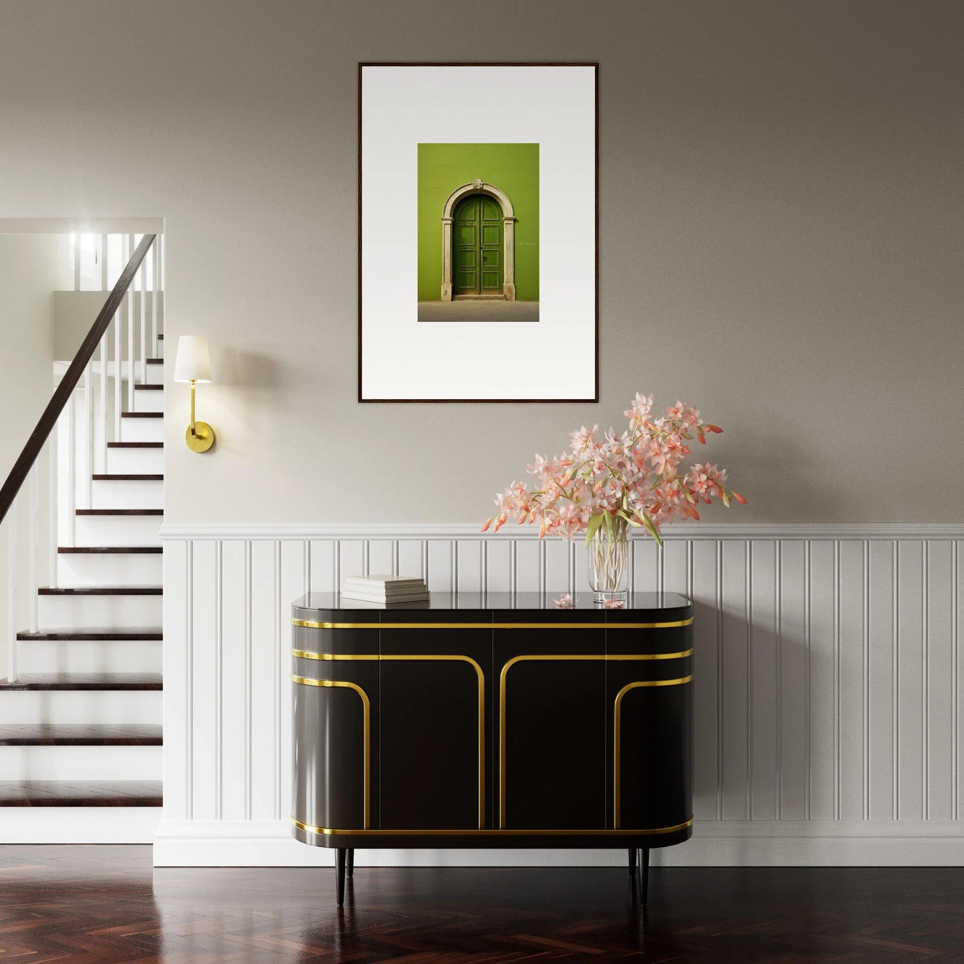 Black Art Deco sideboard with gold trim, part of the Vert Barcode Reverie collection