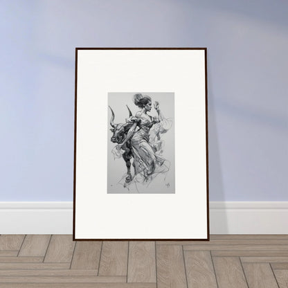 Framed black and white sketch of a classical figure for Sirens’ Veil Matador art