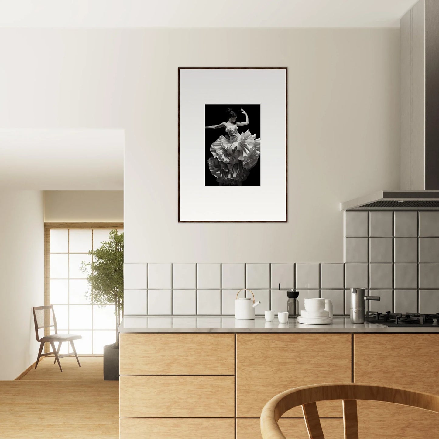 Framed black and white photo on a wall showcasing Tangled Luminous Laces special edition art™