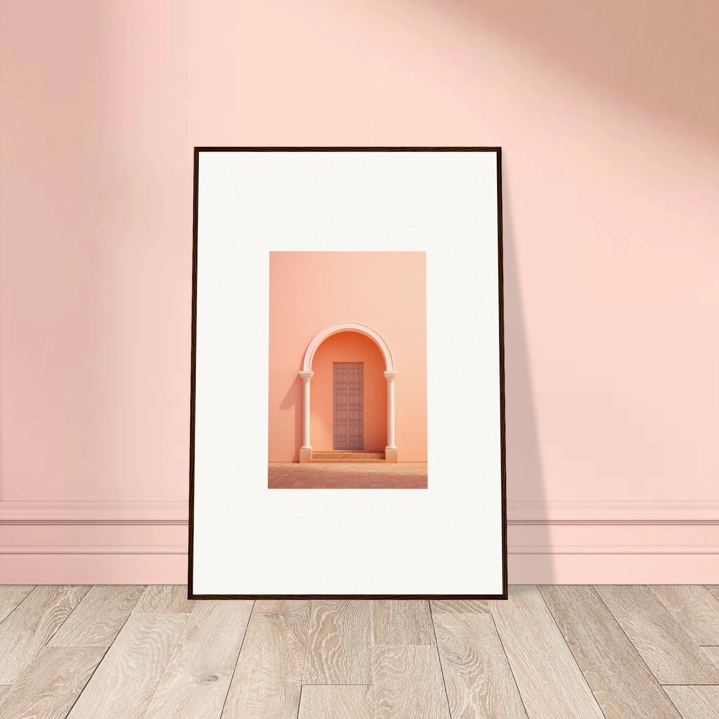 Framed art print of a peachy-pink archway from Psychedelic Arches Discussionale