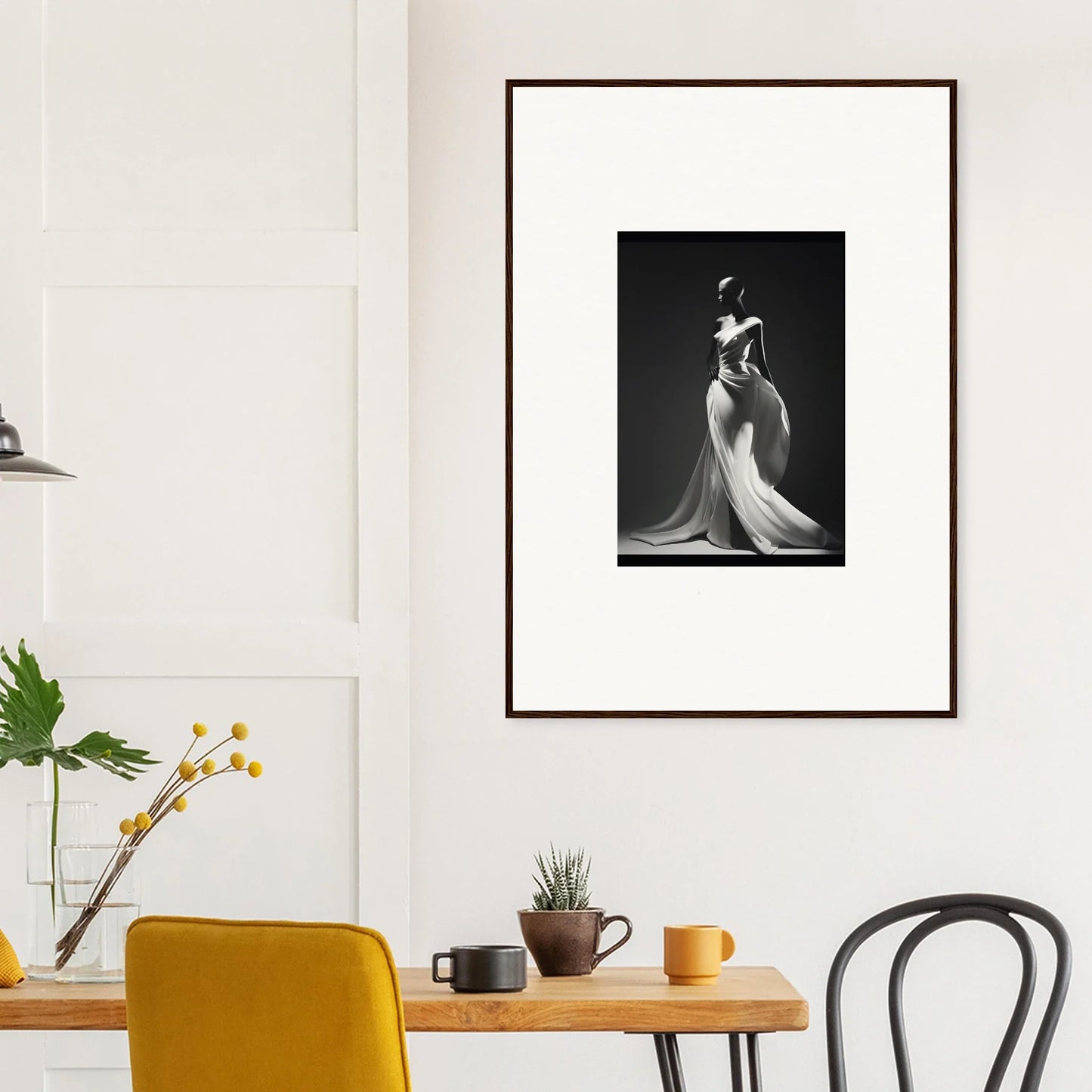 Framed black and white photo of a figure in a gown, Gossamer Ivory Whispers special edition art™