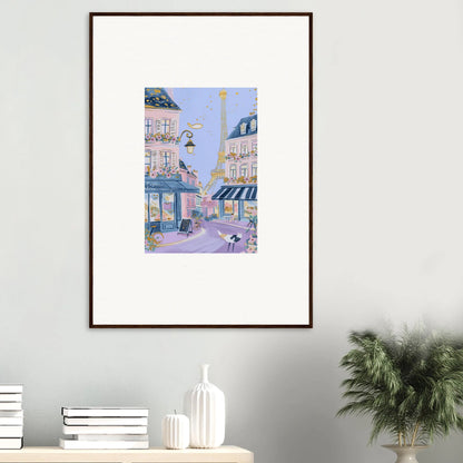 Framed watercolor of a Parisian street scene, perfect for Hat Lemons Paris lovers