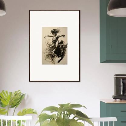 Framed black and white sketch of a dynamic figure, Resilient Dancer Flame wall art