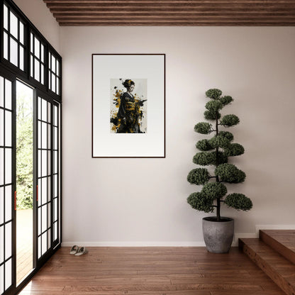 Framed Samurai Warrior artwork in natural wood from the Send of Echoes special edition art™