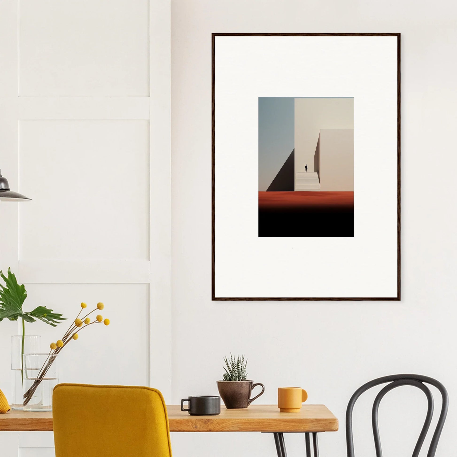 Framed minimalist Sombra espérante architecture art print with geometric shapes