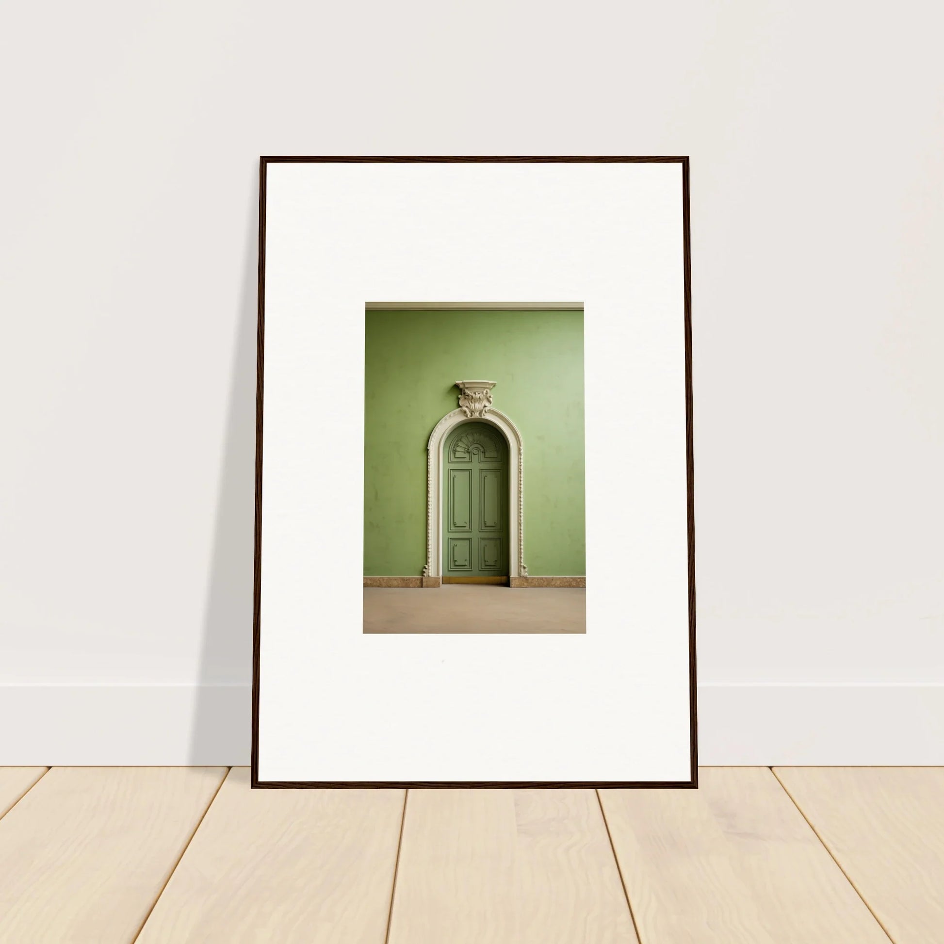 Framed wall art of a mint green arched doorway in the Verdant Illusion Sphere