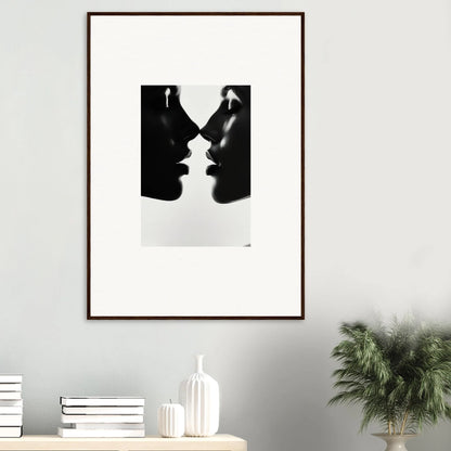 Framed black and white art featuring Eclipsing Soulcare Kisses silhouetted profiles