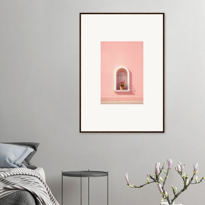 Framed pink artwork of arched window and potted plant from Sunset Silhouette Romance