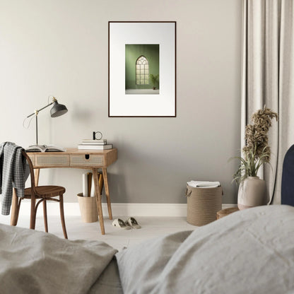 Framed artwork of an arched window in green tones from Green Crescent collection