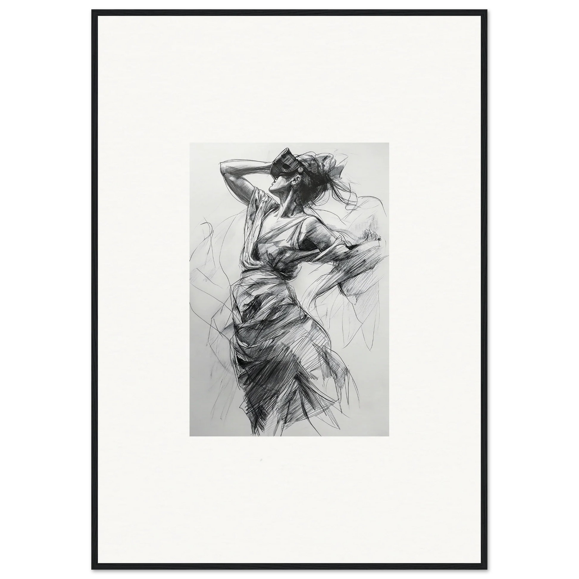 Expressive charcoal sketch of a dancer on the Sketch Mirage Matinee framed wall art