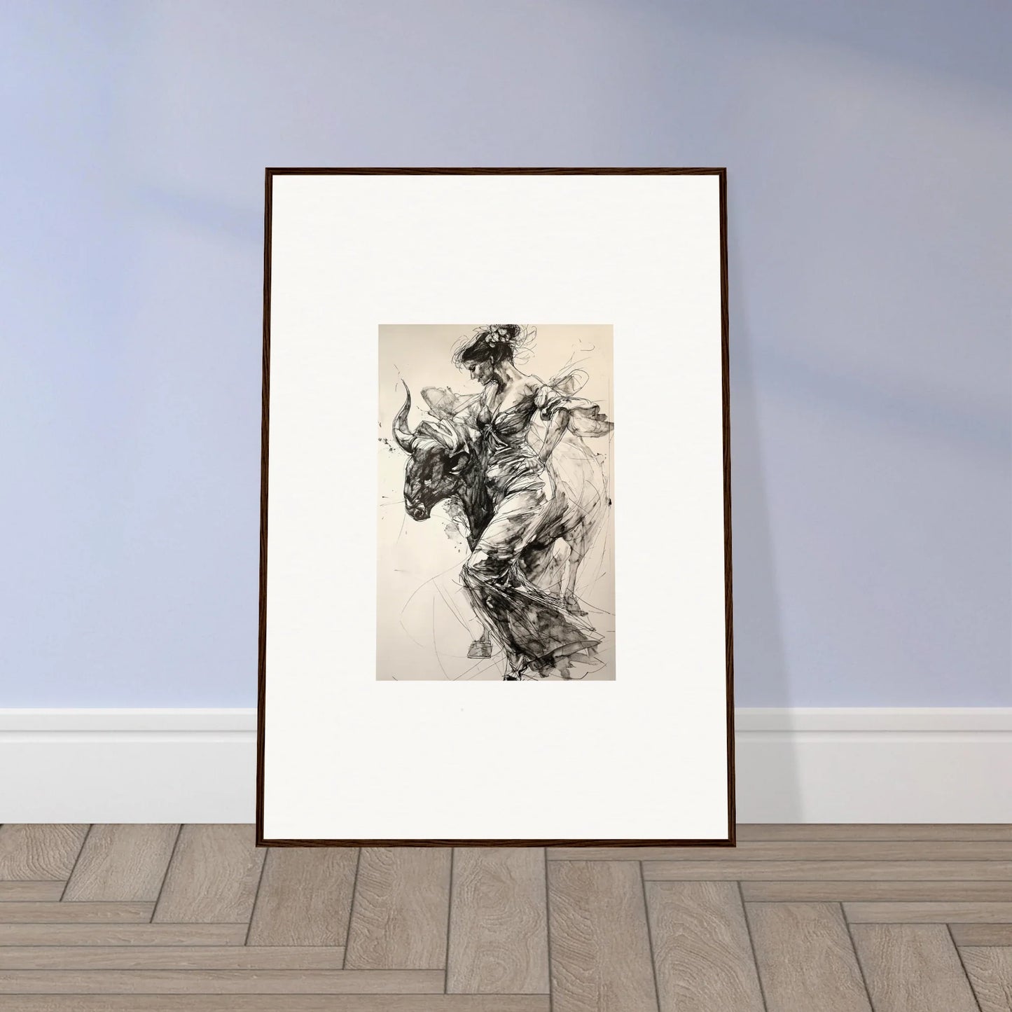 Black and white framed art of a swirling figure in Labyrinthine Spanish Mirage