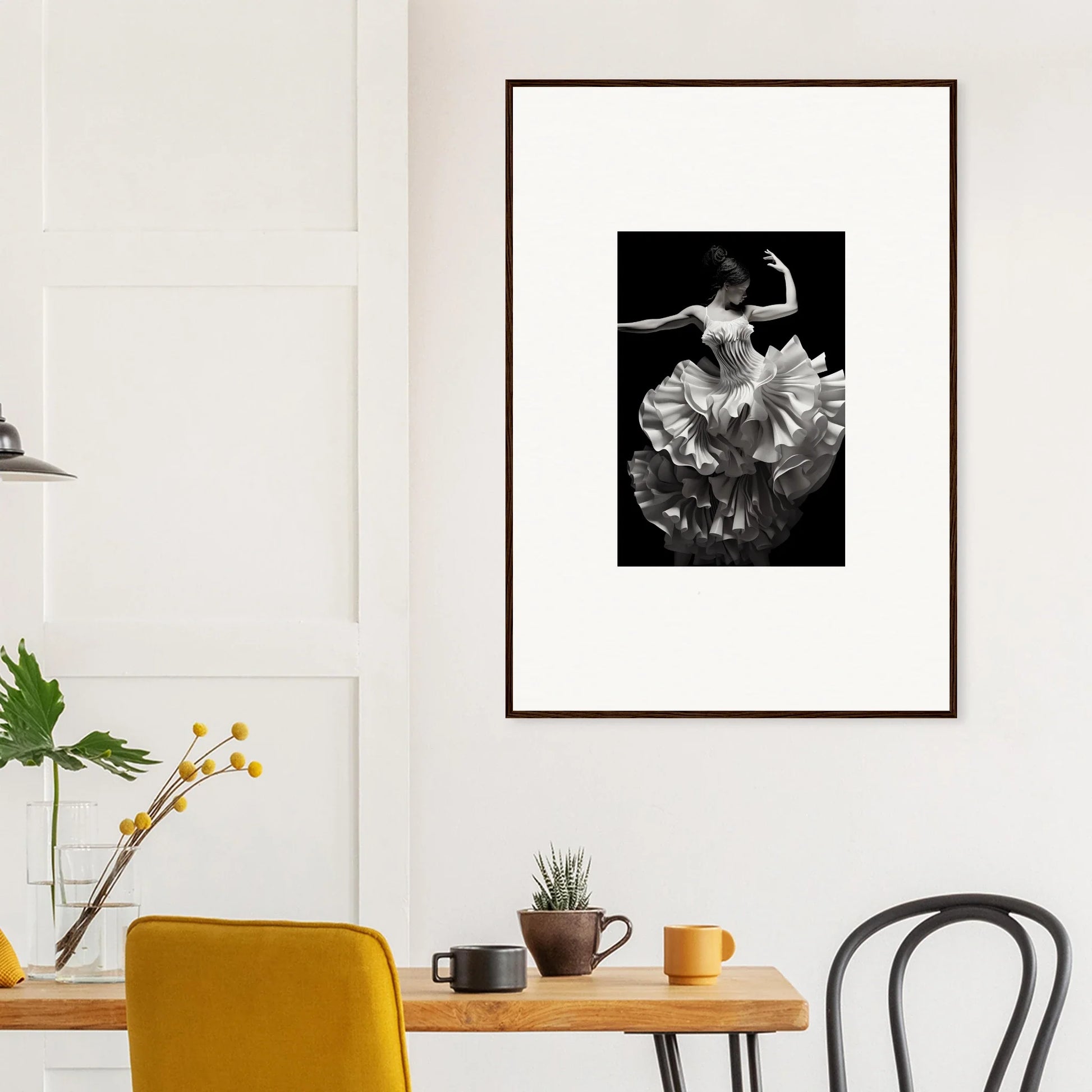 Framed black and white flower photo with dramatic lighting from Tangled Luminous Laces special edition art™