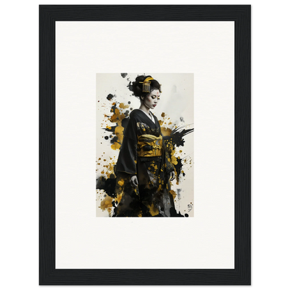 Artistic portrait of a geisha in traditional kimono, premium framed wall art design